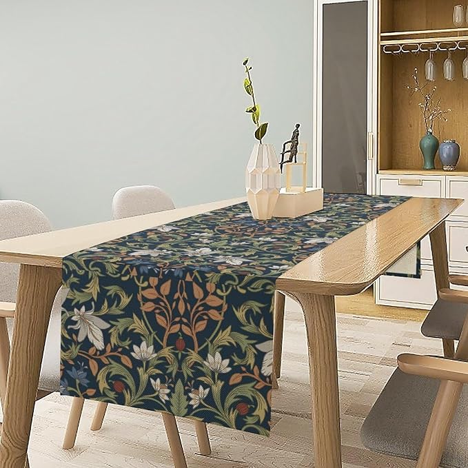 William Morris Table Runner,Vintage Style Floral Plant Table Cloth for Wedding Birthday Party Kitchen Dining Home Everyday Decor 13x36 Inch