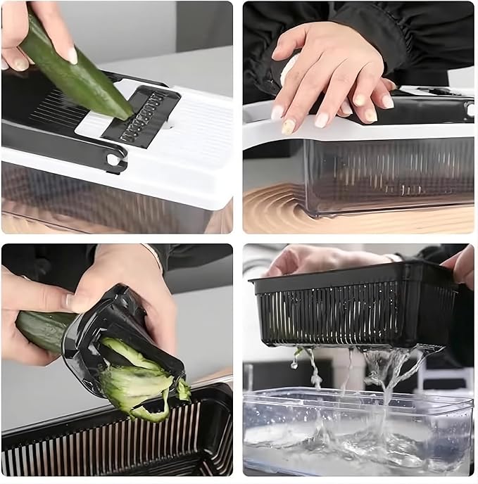 25-in-1 Vegetable Chopper, Onion Dicer, Food Slicer & Spiralizer with Container, Stainless Steel Blades, BPA-Free Multi-Function Kitchen Cutter for Meal Prep