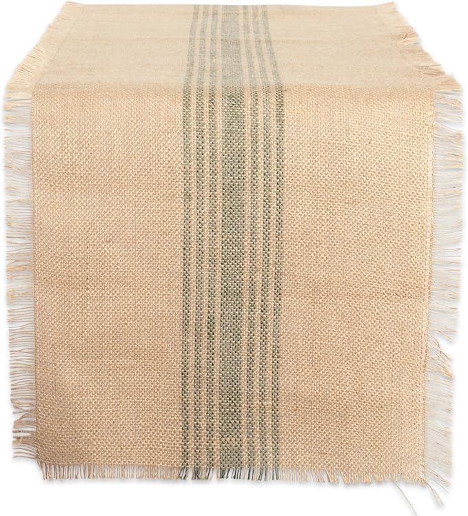 DII Jute Burlap Collection Kitchen Tabletop, Table Runner, 14x72, Middle Stripe Artichoke
