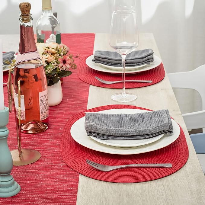 AHHFSMEI Placemats Set of 6 for Dining Table Washable Woven Non-Slip 18x12 inches Placemat Heat-Resistant Durable Table Mats for Dining Table Easy to Clean (Oval red, 6)