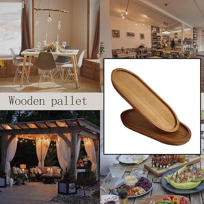 Set of 5 Acacia Wooden Trays Rustic Small Oval Serving Tray Bulk Wood Food Plate Fruit, Salad, Cheese, Coffee Platters Appetizer Decorative Tray 11.4 * 4.1inch (Oval 5Pcs)