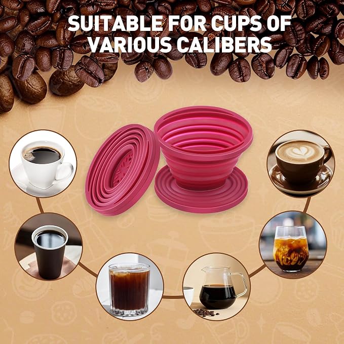 2Pcs Collapsible Pour Over Coffee Dripper, Reusable Silicone Coffee Filter Holder, Portable Manual Coffee Brewer Makes with A Cleaning Brush for Home Camping Hiking Travel Office