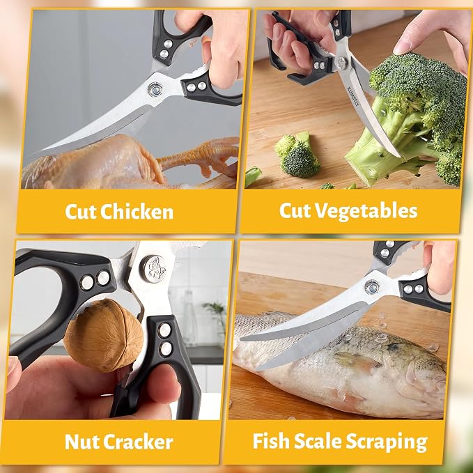Kitchen Scissors All Purpose Kitchen Shears Heavy Duty for Cutting Chicken, Turkey, Meat, Bones, Vegetables Stainless Steel Spatchcock Shears Multipurpose Food Scissors
