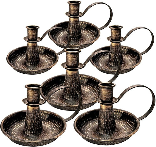 Gold Brass Vintage Candlestick Holders, with Handle, Taper Candle Holder for Candlesticks, for Fireplace Party, Dining, Home, Wedding Decor,Fits 3/4 inch Thick Candle&Led Candles（Set of 6pcs）