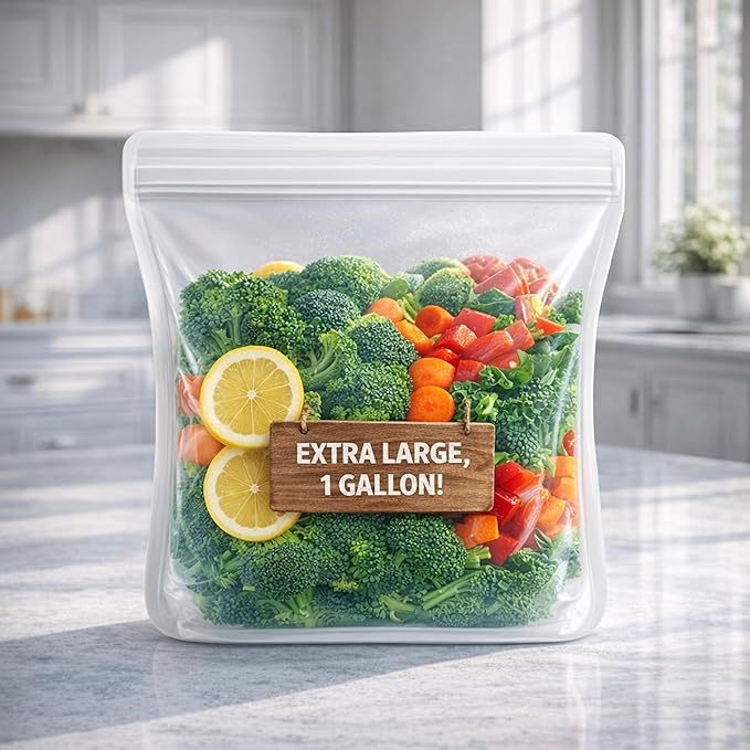 Albino Monkey Reusable Silicone Food Storage Bag XXL 1 Gallon (135 oz) - Leakproof Airtight Stand-Up Freezer Bag for Meal Prep, Sous Vide, BPA-Free, Dishwasher Safe (Clear, 1-Pack)