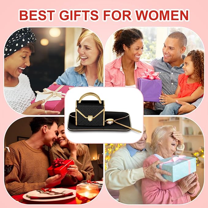 Zubebe 1 Set Coffee Mug Elegant Handbag Shaped Cup Modern Ceramic Purse Mug with Spoon and Saucer, 10oz Cute Creative Tea Cup for Woman Girls Gift (Black)