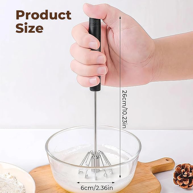 Stainless Steel Semi-Automatic Whisk, New Stainless Steel Egg Whisk Hand Push Spinning Whisk, Versatile Egg Whisk Stirrer Tool for Making Cream, Whisking (Silver, 14inch)
