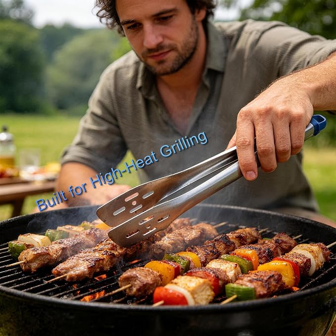 Kitchen Tongs, Food Grade Stainless Steel Cooking Tongs, Heat Resistant, Suitable for Grilling, Frying, and Salads, 12''