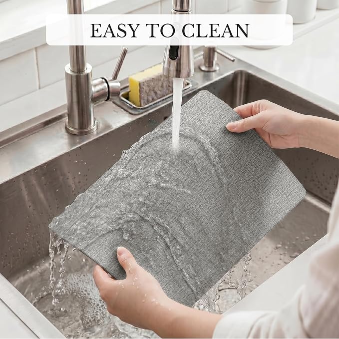 Romanstile Vinyl Placemats Set of 6, Reversible Faux Leather Heat Resistant Wipeable Table Mats, Waterproof Washable Non-Slip Table Placemats for Dining/Kitchen/Outdoor (Grey Light Grey, 12" x 17")