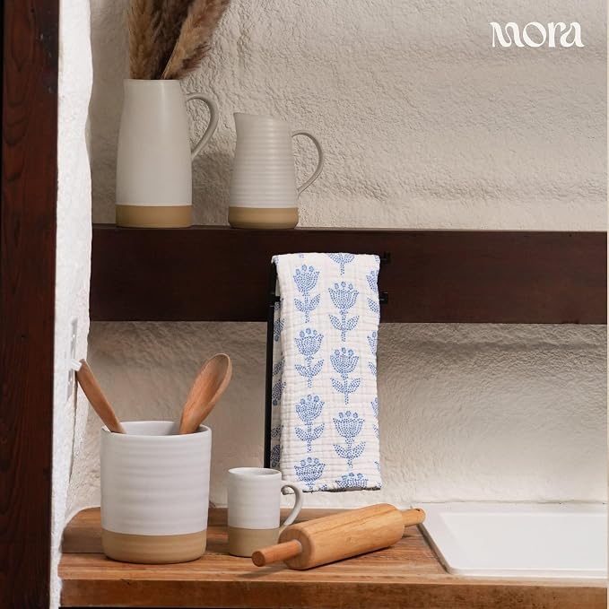 Mora Ceramic Kitchen Utensil Holder - Wooden Spoon & Spatula Crock for Countertop, Modern Farmhouse Home Decor, Extra Large 7.3" Cooking Organizer for Stove Top and Counter - Heavy & Sturdy - Oat