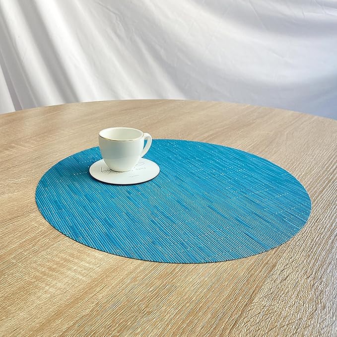 Round Placemats Set of 4 Woven Table Mats Washable Non-Slip Placemats 13.8 Inch for Christmas Decoration Home Wedding Party,Blue