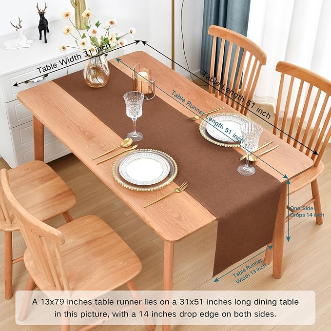 Farmhouse Rustic Table Runner Brown Faux Linen Table Runners Water Resistant Table Runner 48 inches Long for Living Room Dresser Bedroom Kitchen Dining Party 13x48 Inch