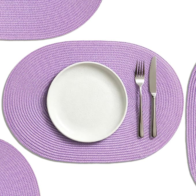 AHHFSMEI Placemats Set of 4 for Dining Table Washable Woven Non-Slip 18x12 inches Placemat Heat-Resistant Durable Table Mats for Dining Table Easy to Clean(Lavender Purple 4)