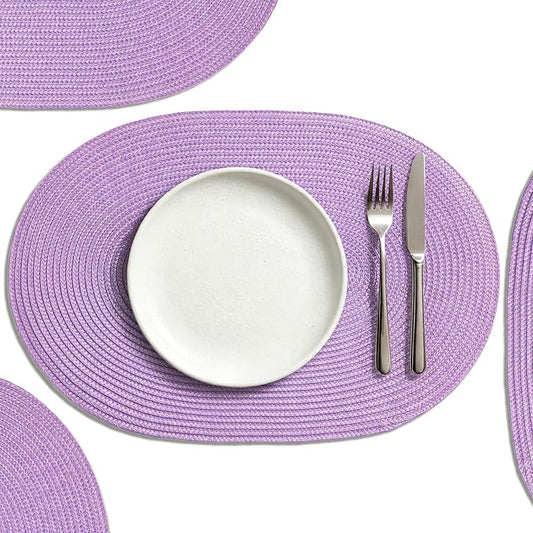 AHHFSMEI Placemats Set of 4 for Dining Table Washable Woven Non-Slip 18x12 inches Placemat Heat-Resistant Durable Table Mats for Dining Table Easy to Clean(Lavender Purple 4)