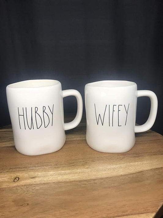 RAe Dunn by Magenta HUBBY and WIFEY Large Letters Coffee Mug Set