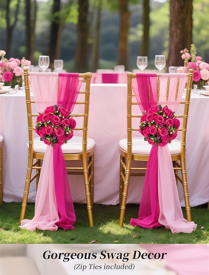 BLOSMON Hot Pink Flowers for Wedding: 10 Pcs Fakel Rose Balls for Table | Easy to Use Artifical Silk Kissing Bouquet Floral Arrangement for Home Party Event DIY Decoration