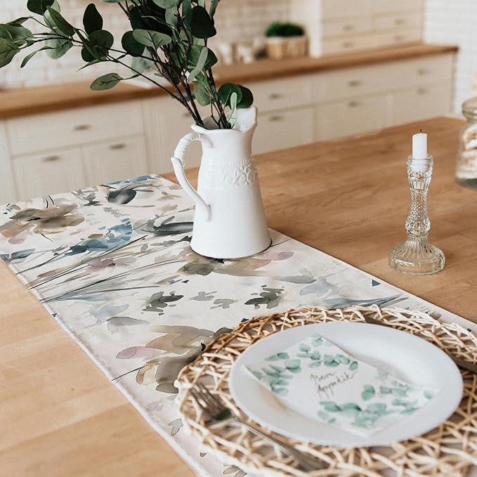 Snycler 13x72 Inch Table Runner Chinoiserie Vintage Style Mountain Spring Summer Table Runner, Seasonal House Trees Luxury Farmhouse Kitchen Dining Table Decoration for Home Party Decor