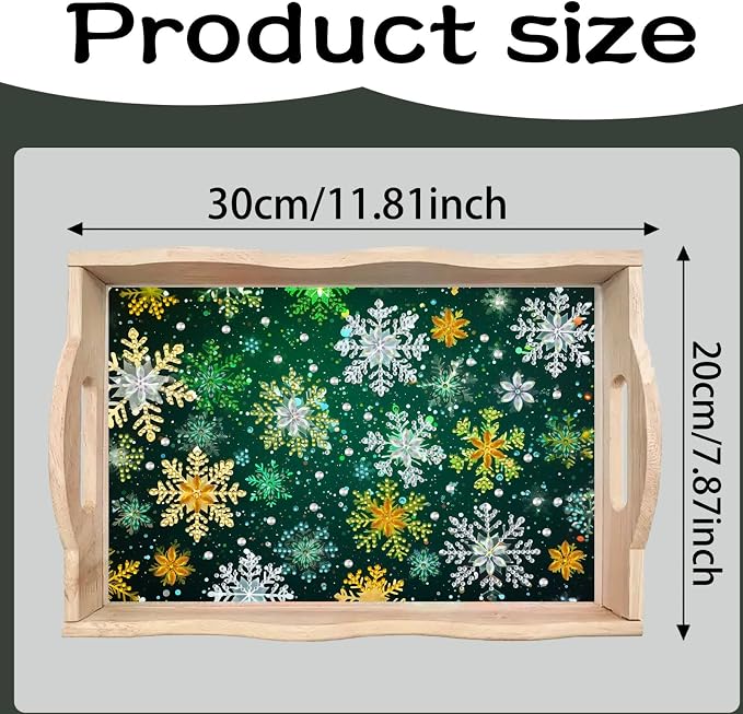 BAYUNOE DIY Diamond Serving Tray Christmas Rectangular Breakfast Tray with Handle Handmade Diamond Art Painting Wooden Tray for Dinner Plate Coffee Room Living Home Organizer-Snowflake