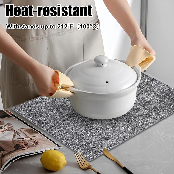 Homaxy Faux Leather Heat Resistant Placemats for Dining Table Set of 8, Waterproof Wipeable Washable PU Table Mats, Easy to Clean Anti-Slip Place Mats, 11.8" x 17", Black & White