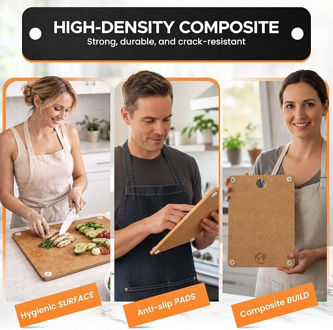 Earth's Dreams Composite Wood Cutting Board – Dishwasher Safe, Non-Toxic Cutting Boards for Kitchen – Large, Medium & Small Non-Slip Wood Charcuterie & Chopping Boards (Tan)