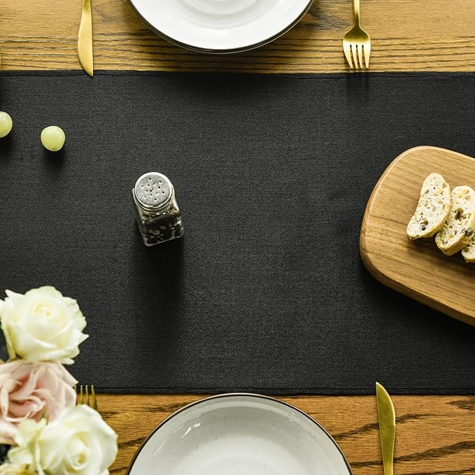 Artoid Mode Black Tassel Table Runner, Halloween Linen Blend Rustic Farmhouse Style Kitchen Table Decoration Holiday Wedding Party Dinning Decor 13x72 Inch