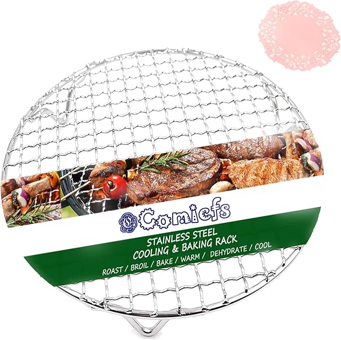 Comicfs Canning Rack Dia 8.25" 304 Stainless Steel Barbecue Baking and Cooling with Legs Heavy Duty Cross Wire Steaming Rack Cookware Fit for Air Fryer Instant Pot Pressure Cooker Canning (21cm/8.25")