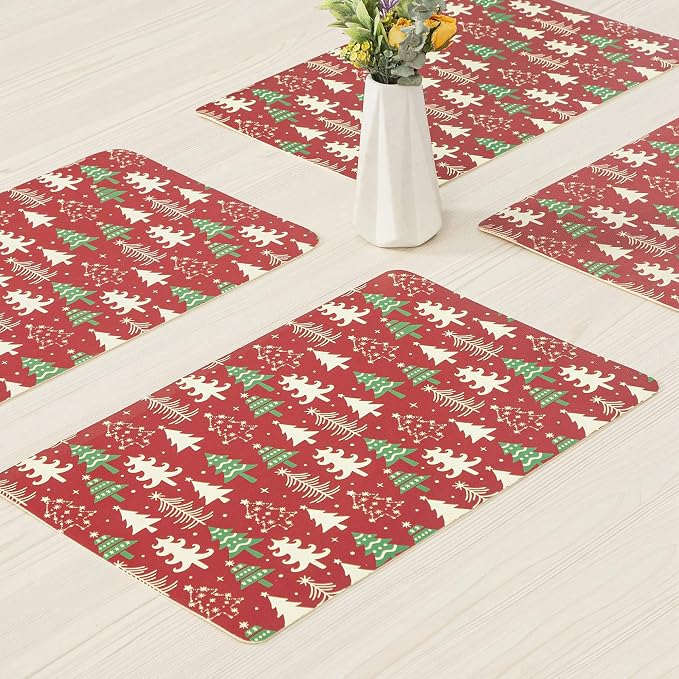 Placemats Set of 4-Waterproof Heat Resistant Non-Slip Washable Table Mats for Dining Table,12 x 18 inch Christmas Tree