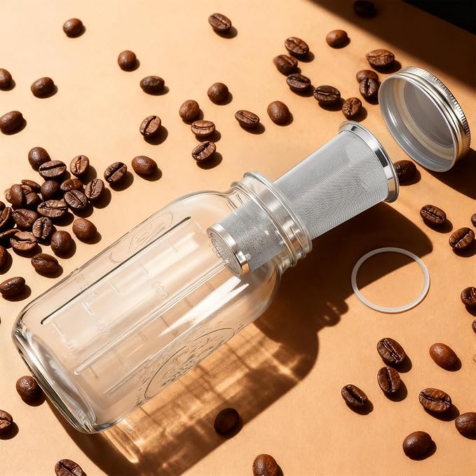 Goaste 3 Pack Cold Brew Coffee Filter for 32oz / 1Quart Wide Mouth Mason Jar, 304 Stainless Steel Strainer with Seal Ring, Coffee Tea Infuser Ultra Fine Mesh for Iced Coffee, Lemonade, Fruit Drinks