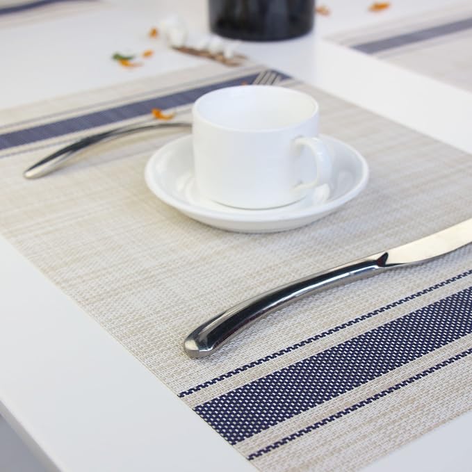 Placemats Vinyl Heat-resistand Kitchen Table Setting Mats Washable Table Mats Set of 4（Navy）