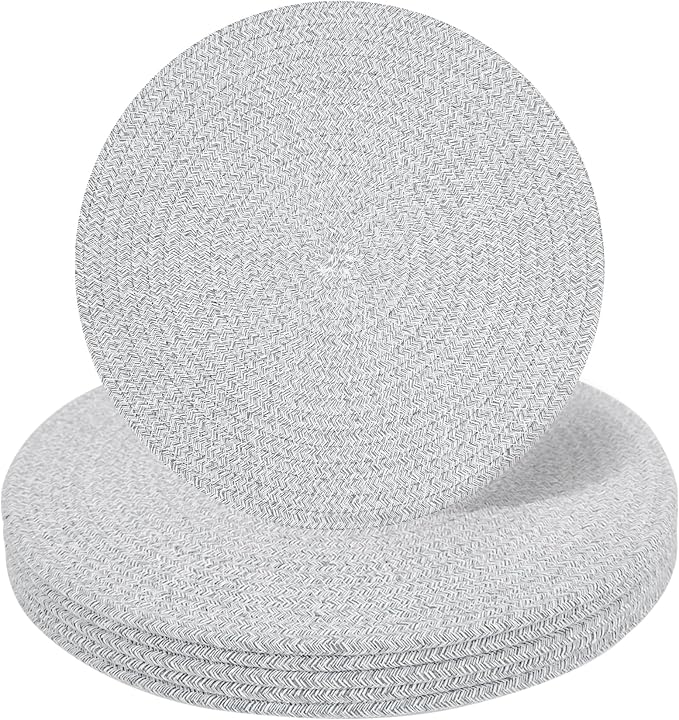 Round Woven Placemats Set of 6, 13.4 Inches Cotton Round Placemats, Heat Resistant Washable Table Mats for Indoor & Outdoor Dining Table Decor