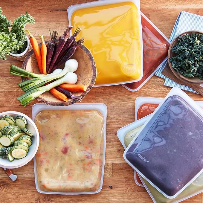 Stasher Silicone Reusable Food Storage Bag, Half Gallon Silicone Bag, Meal Prep, Reusable Freezer Bag, Microwave, Dishwasher, Oven Safe, Sous Vide, Eco Friendly, Food Storage Bag, 64 oz, Clear