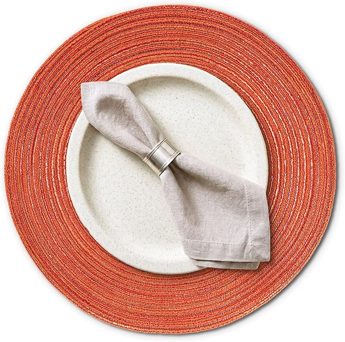 AHHFSMEI Round Braided Placemats Set of 6 Woven Table Mats for Dining Table Heat Resistant Easy to Clean Perfect for Kitchen & Home Decor (Dark Orange)