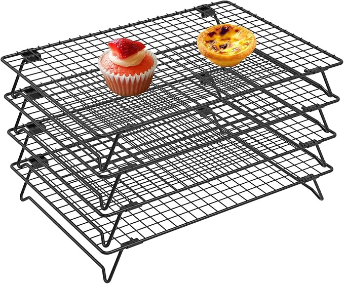 8Pcs Cooling Racks for Cooking and Baking, 8-Tier Stackable Roasting Rack, 13.4 x 9.4 Inch Carbon Steel Baking Rack for Oven Cooking, Roasting, Grilling Making Jerky (Black, 8Pcs)