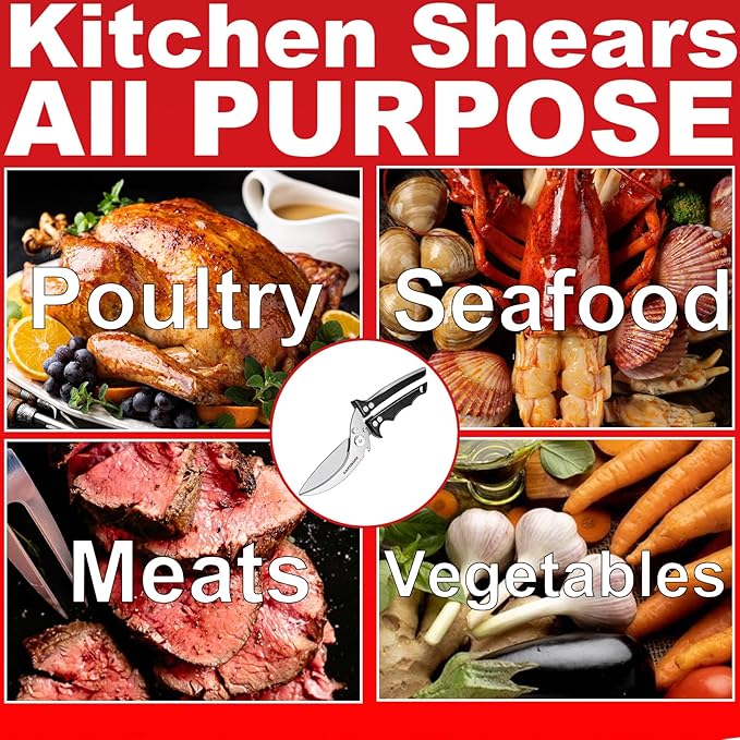 Poultry Shears Heavy Duty, Kitchen Scissors All Purpose, Chicken, Fish, Meat, Black