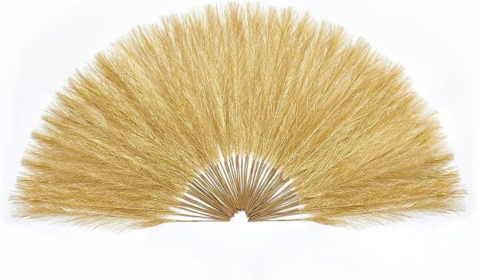 Serwalin 60Pcs Gold Pampas Grass Decor, 17.7" Faux Pampas Grass, Artificial Short Pompas Grass Branches Fluffy Plant Vase Filler Boho Decoration for Home Wedding Party