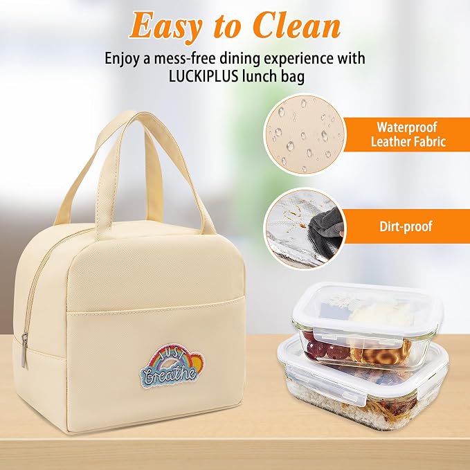 Preppy Lunch Box for Women Small Personalized Insulated Lunch Bag for Adults Reusable Freezable Lunchbox Cooler Tote for Office Work Picnic Beach Rainbow