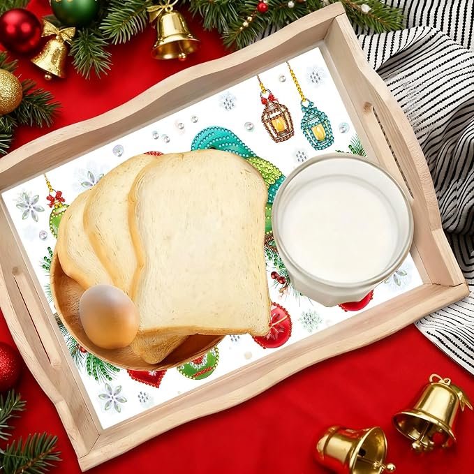 BAYUNOE DIY Diamond Serving Tray Christmas Rectangular Breakfast Tray with Handle Handmade Diamond Art Painting Wooden Tray for Dinner Plate Coffee Room Living Home Organizer-Colorful Bird