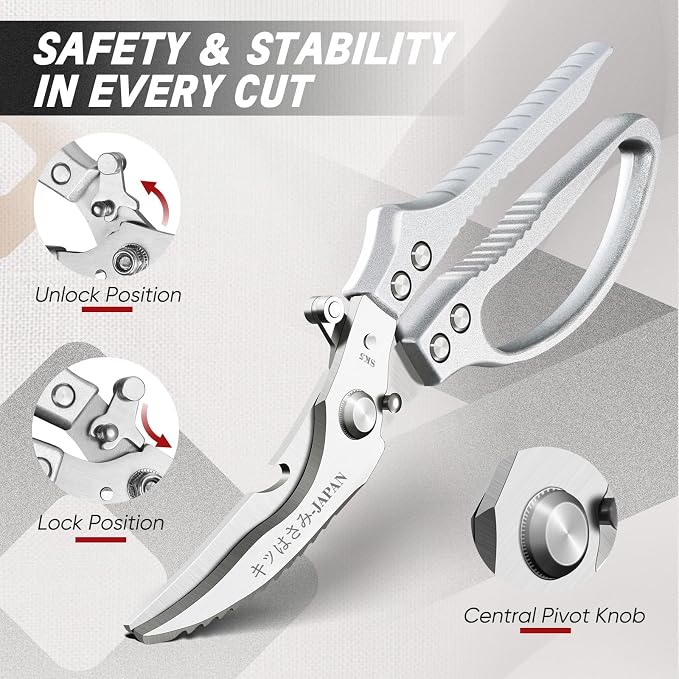 TIVOLI Kitchen Scissors Set Silver,Japanese Stainless Steel Kitchen Shears for Food, Heavy Duty Poultry Shears,Meat Scissors for Chicken Bones,Korean BBQ and Turkey,Ideal Gift