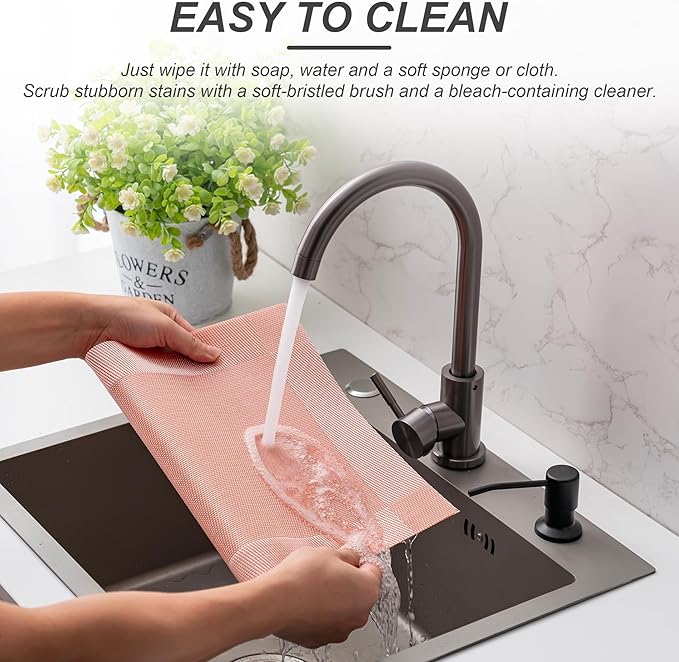 CADONO Placemats Set of 4 Washable Indoor/Outdoor Vinyl Place Mats for Dining Table Durable Non-Slip Heat Resistant PVC Weave Table Mats（Four-Corner-Peachpink）