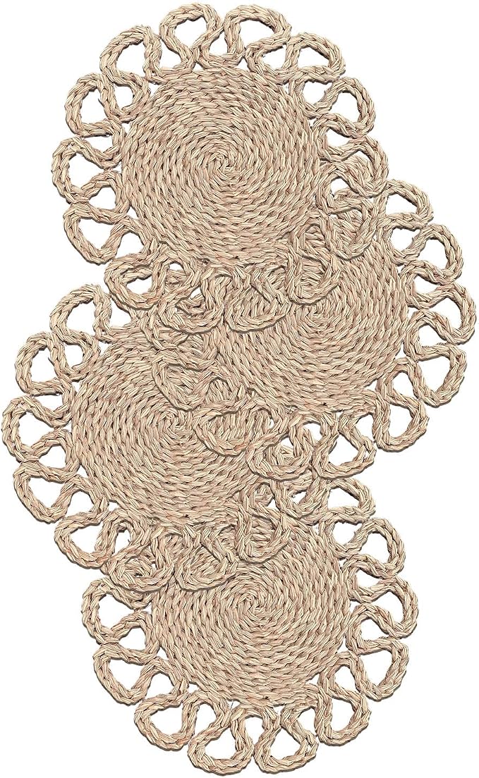 Laquedecraft 13.8" Set of 4 Round Seagrass Placemats | Boho Woven Rattan Table Mats | Farmhouse Wicker Spring Plate Chargers Like Water Hyacinth, Seagrass for Wedding, Party, Christmas, Events