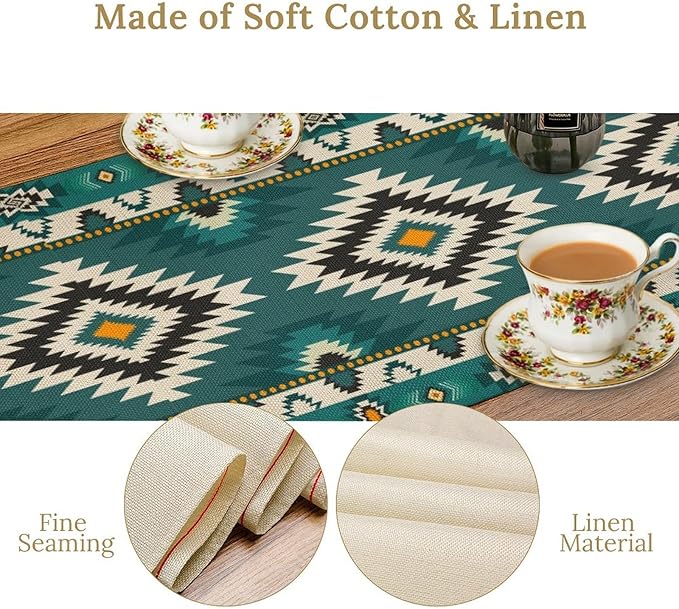 Ethnic Southwestern Table Runner,Native American Tribes Boho Geometric Pattern Aztec Table Cloth Kitchen Restaurant Cafe Decor 13x60 Inch