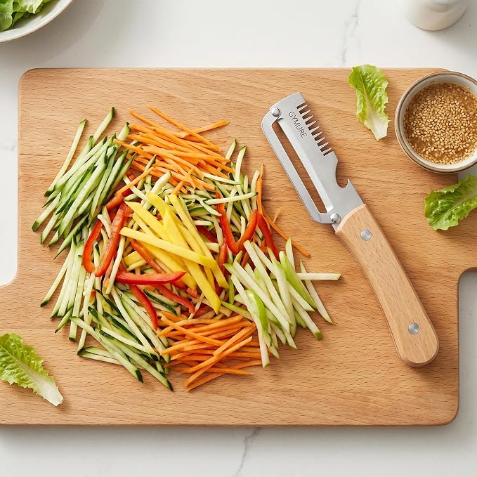 3 in 1 Multifunctional Vegetable Peeler with Wooden Handle and Bottle Opener, Stainless Steel Peelers for Kitchen, Multi Functional Vegetable Peeler for Fruit Potato Carrot Pumpkin Zucchini (1 PACK)