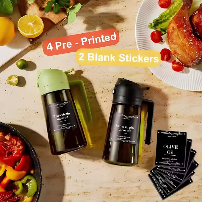 Oil Sprayer for Cooking, 2 Pack Olive Oil Sprayer Bottle, 16oz Glass Oil Dispenser for Kitchen, Fine Mist Spray & Pour, BPA-Free, Refillable, Leakproof, Air Fryer, Salad, BBQ & Cooking