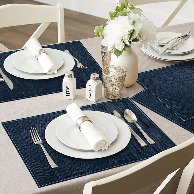 Niviy Dark Blue Placemats Set of 4, 12x18 Inch Washable Easy to Clean Heat-Resistant Anti-Skid Navy Blue Placemats for Holiday Party Kitchen Dining Room Decoration