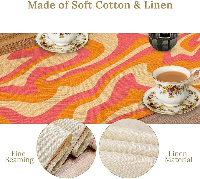 Retro 70s Groovy Table Runner Vintage Abstract Modern Art Boho Spiral Swirl Waves Farmhouse Country Dinner Runner for Home Kitchen Dining Table Party Holiday Decor 13x108in