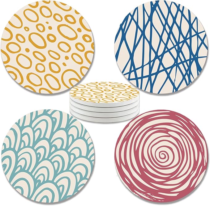 zcyhtqp, Funny Absorbent Round Ceramic Stone Coasters Set of 4 with Cork Base, Modern Art Ceramic Coasters, Funny Coaster for Drinks, Gifts for Home, Bar, Office Table Decor