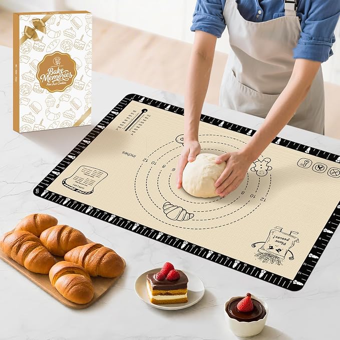 Silicone Macaron Baking Mat with Recipes, Silicone Mat for Baking Bread, Pizza, Extra Thick Silicone Baking Mat with Measurement, Non Stick Pastry Mat for Dough Rolling Out