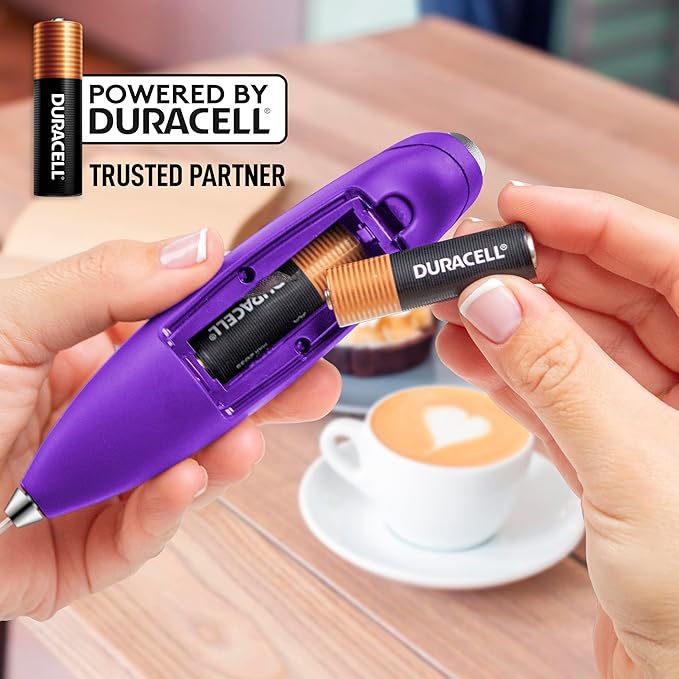 Zulay Kitchen Powerful Milk Frother Wand With Duracell Batteries - Ultra Fast Handheld Drink Mixer - Electric Whisk Foam Maker for Coffee, Lattes, Cappuccino & Matcha - Z1 Motor - Grape