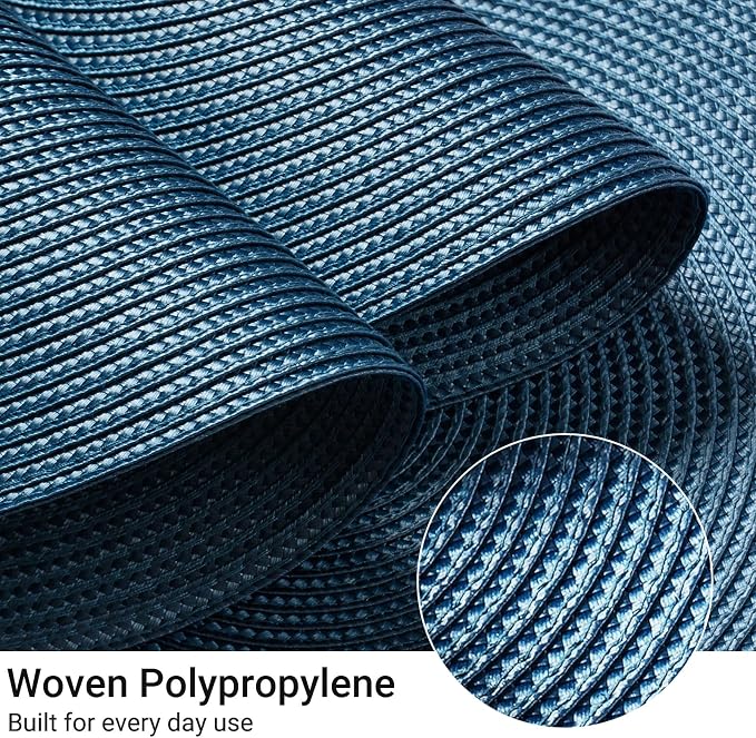 FunWheat Round Braided Placemats Set of 4 Table Mats for Dining Tables Woven Washable Non-Slip Place mats 15inch (Blue, 4pcs)