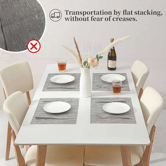 Leetaltree Silver Placemats Set of 12 - Heat Resistant Non-Slip Place mats for Dining Table, Washable Durable PVC Vinyl Woven Table Mats（Sliver, 12）